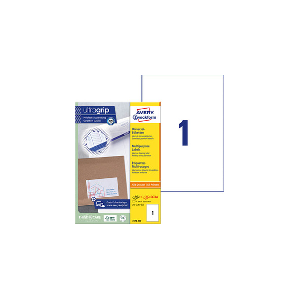 4004182249628 - 3478-200 Universal-Etiketten 210 x 297 mm Papier Weiß 200 St Permanent haftend Farblaserdrucker Laserdrucker Farbkopierer Kopierer
