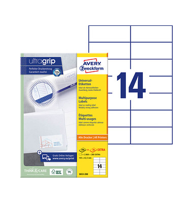 Etiketten ultragrip 3653-200, weiß 105x42,3mm, rechteckig, 