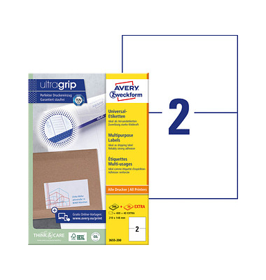 Etiketten ultragrip 3655-200, weiß 210x148mm, rechteckig, 