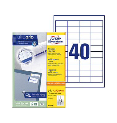 Etiketten ultragrip 3657-200, weiß 48,5x25,4mm, rechteckig, 