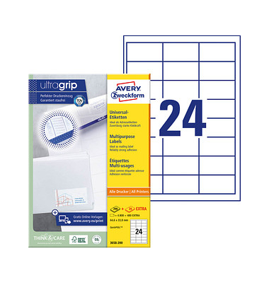 Etiketten ultragrip 3658-200, weiß 64,6x33,8mm, rechteckig, 