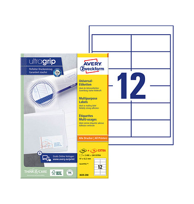 Etiketten ultragrip 3659-200, weiß 97x42,3mm, rechteckig, 