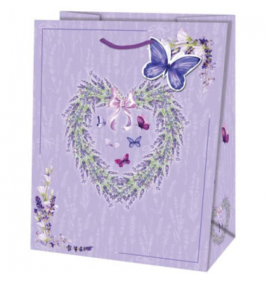 Geschenktasche 22325 TL Lavendelherz, allgemein, Kordelband mit Geschenkanhänger, Lavendelherz, 267mm x 330mm