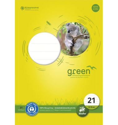 Schulblock 040745004 Green, Lineatur 21 / liniert, A4, 80g, 50 Blatt