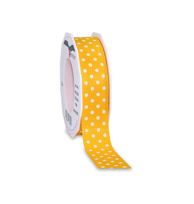 Geschenkband NEW LIFE DOTS 8572520-705, weiße Punkte, 25mm x 20m, gelb Geschenkband NEW LIFE DOTS 8572520-705, weiße Punkte, 25mm x 20m, gelb