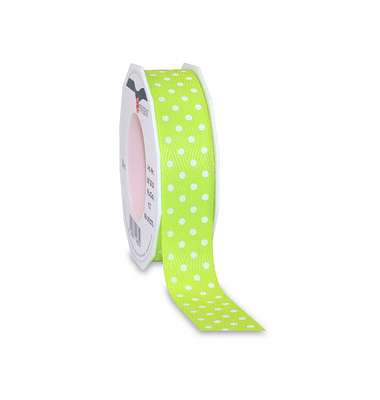 Geschenkband NEW LIFE DOTS 8572520-127,  weiße Punkte, 25mm x 20m, hellgrün