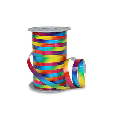 PRÄSENT Geschenkband POLY RAINBOW einseitig hochglanzbeschichtetRückseite matt  blau, rot, gelb und grün 10 mm x 200 m