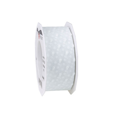 Geschenkband ORIENT TÜLL MIT PUNKTEN 2764025-601, weiße Punkte, 40mm x 25m, weiß