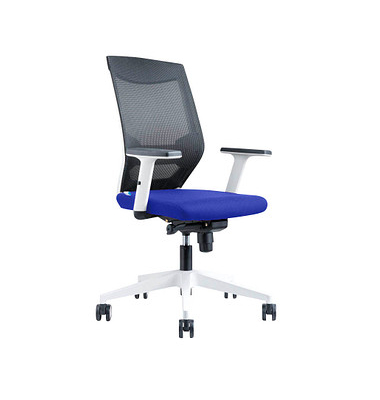 B&uuml;rostuhl Blanca, blau/schwarz / wei&szlig;, mit Armlehnen, bis 125kg, ohne Kopfst&uuml;tze