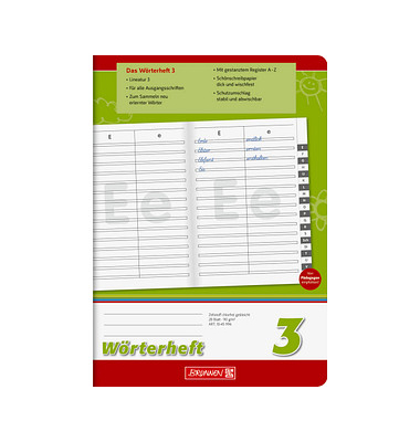 Wörterheft 10-45996, Lineatur 3 / Schreiblern-Lineatur, A5, 90g, grün/rot, 16 Blatt / 32 Seiten