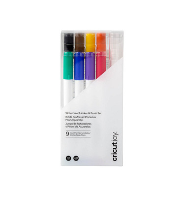 cricut™ Joy Aquarellstifte & -pinsel farbsortiert (grün, blau, violett, rot, schwarz, braun, gelb, orange),