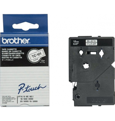 Schriftband P-Touch,12mm, 7,7 m farblos  blau, laminiert