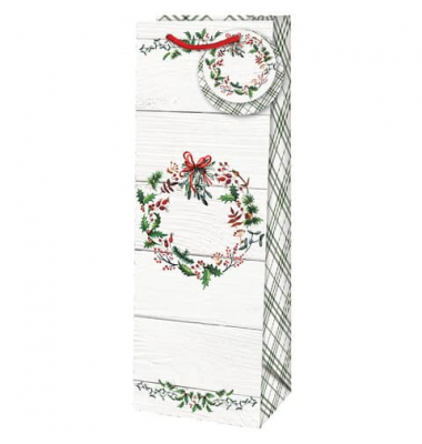 Geschenktasche 223-511 TB Kranz, Weihnachten, gedrehte Kordel mit Karte, Home for the Holidays, 126mm x 360mm
