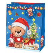 Geschenktasche 223-526 TL Teddy, Weihnachten, gedrehte Kordel mit Karte, Weihnachtsteddybär , 267mm x 330mm