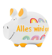 Spardose Schwein (klein) 101881 , "Regenbogen/Schriftzug"