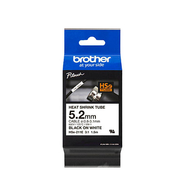 brother Schrumpfschlauch HSe-211E HSE211E, 5,2 mm schwarz auf weiß