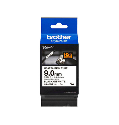 brother Schrumpfschlauch HSe-221E HSE221E, 9 mm schwarz auf weiß