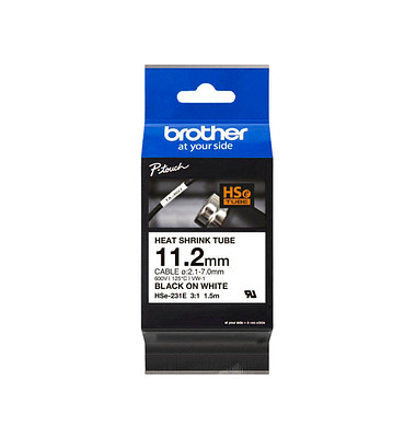 brother Schrumpfschlauch HSe-231E HSE231E, 11,2 mm schwarz auf weiß