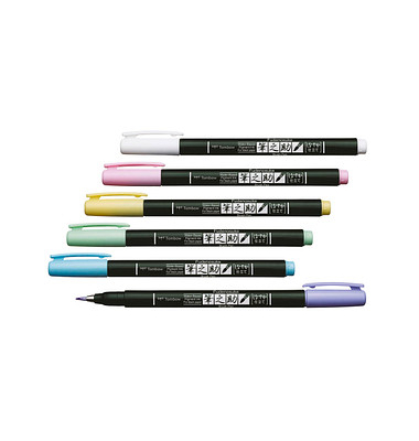 6 Tombow Fudenosuke Pastel Brush-Pens farbsortiert