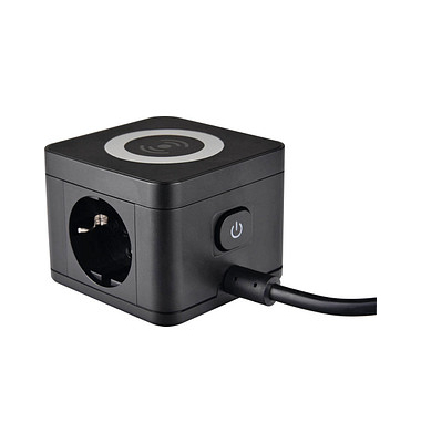 as-Schwabe QI-Wireless Ladestation 2-fach Steckdosenturm 1,5 m schwarz mit USB-Buchse