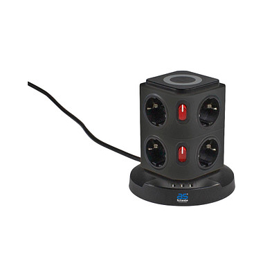 as-Schwabe QI-Wireless Ladestation 8-fach Steckdosenturm 2,0 m schwarz