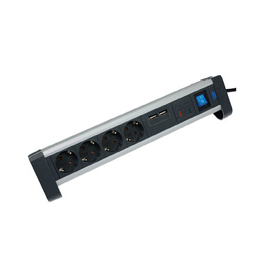 as-Schwabe ALUX 4-fach Tischsteckdose 1,5 m schwarz mit USB-Buchse