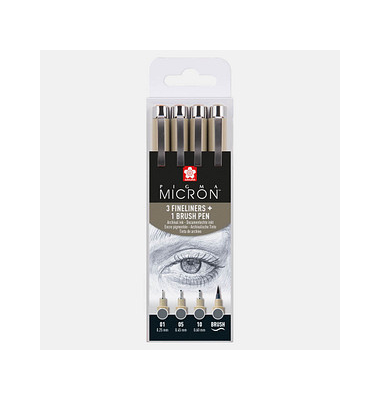 4 Sakura Pigma Micron Fineliner-Set farbsortiert 0,25 + 0,45 + 0,60 mm