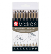 8 Sakura Pigma Micron Fineliner-Set farbsortiert 0,25 + 0,45 + 0,60 mm