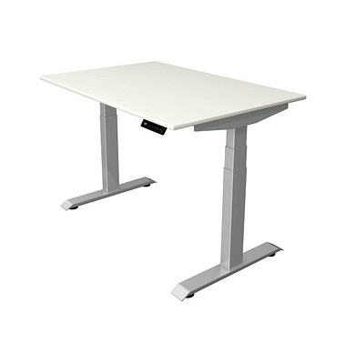 Sitz-Steh-Schreibtisch Move 4, elektrisch höhenverstellbar, 64-129cm (H), 120x80cm (BxT), rechteckig, weiß / silber