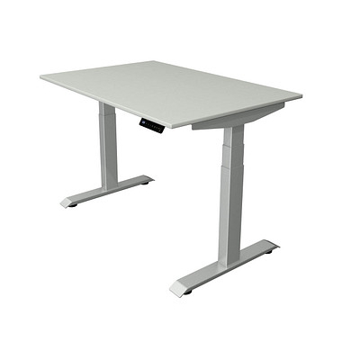 Sitz-Steh-Schreibtisch Move 4, elektrisch höhenverstellbar, 64-129cm (H), 120x80cm (BxT), rechteckig, lichtgrau / silber