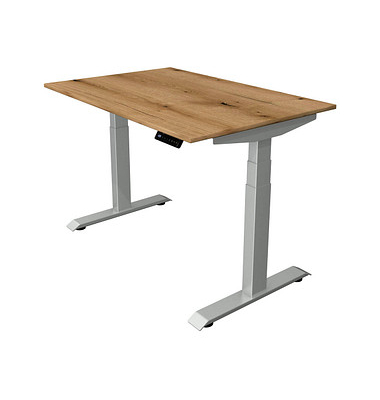 Sitz-Steh-Schreibtisch Move 4, elektrisch höhenverstellbar, 64-129cm (H), 120x80cm (BxT), rechteckig, eiche / silber