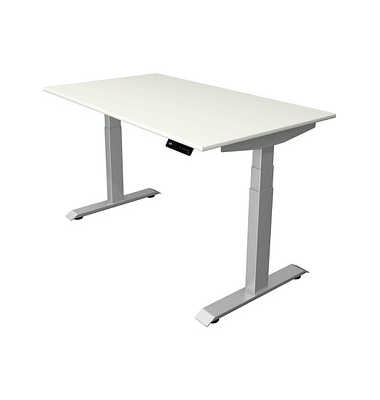 Sitz-Steh-Schreibtisch Move 4, elektrisch höhenverstellbar, 64-129cm (H), 140x80cm (BxT), rechteckig, weiß / silber