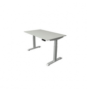Sitz-Steh-Schreibtisch Move 4, elektrisch höhenverstellbar, 64-129cm (H), 140x80cm (BxT), rechteckig, lichtgrau / silber