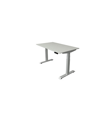 Sitz-Steh-Schreibtisch Move 4, elektrisch höhenverstellbar, 64-129cm (H), 140x80cm (BxT), rechteckig, lichtgrau / silber