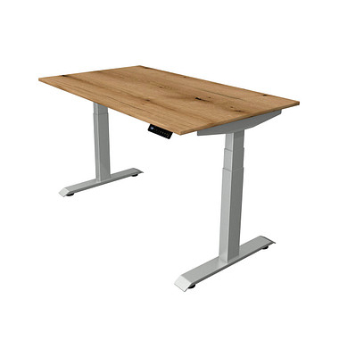 Sitz-Steh-Schreibtisch Move 4, elektrisch höhenverstellbar, 64-129cm (H), 140x80cm (BxT), rechteckig, eiche / silber