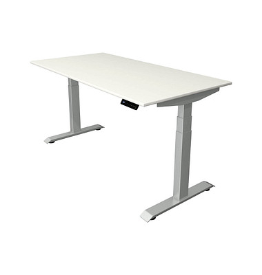 Sitz-Steh-Schreibtisch Move 4, elektrisch höhenverstellbar, 64-129cm (H), 160x80cm (BxT), rechteckig, weiß / silber