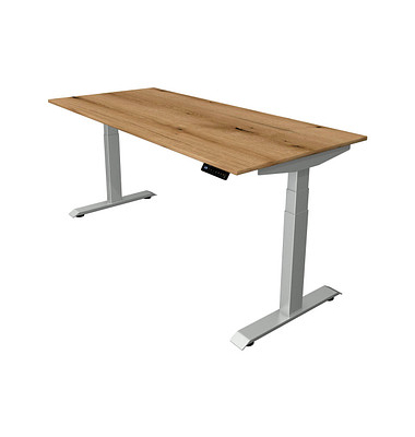 Sitz-Steh-Schreibtisch Move 4, elektrisch höhenverstellbar, 64-129cm (H), 180x80cm (BxT), rechteckig, eiche / silber