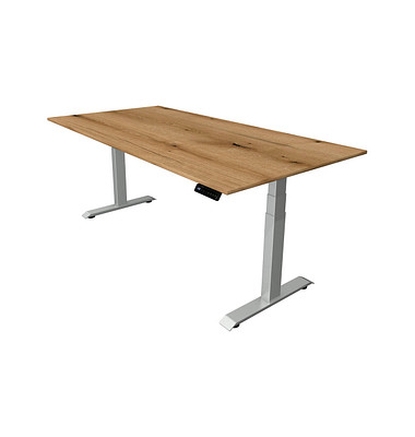 Sitz-Steh-Schreibtisch Move 4, elektrisch höhenverstellbar, 64-129cm (H), 200x100cm (BxT), rechteckig, eiche / silber