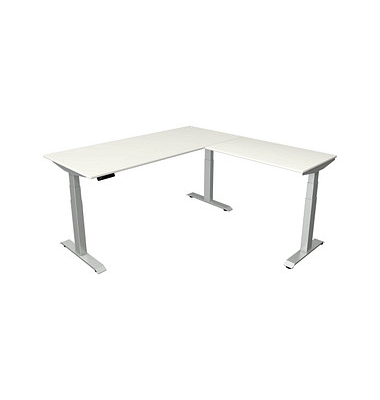 Sitz-Steh-Schreibtisch Move 4, elektrisch höhenverstellbar, 64-129cm (H), 180x180cm (BxT), rechteckig, weiß / silber