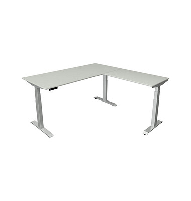 Sitz-Steh-Schreibtisch Move 4, elektrisch höhenverstellbar, 64-129cm (H), 180x180cm (BxT), rechteckig, lichtgrau / silber