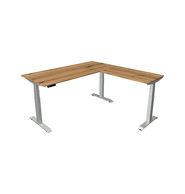 Sitz-Steh-Schreibtisch Move 4, elektrisch höhenverstellbar, 64-129cm (H), 180x180cm (BxT), rechteckig, eiche / silber