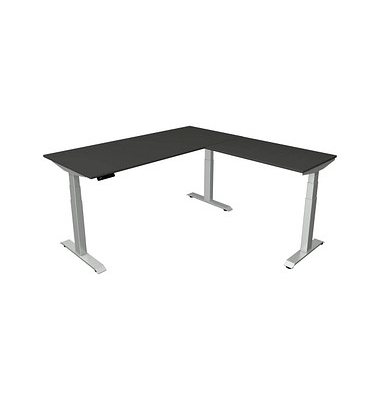 Sitz-Steh-Schreibtisch Move 4, elektrisch höhenverstellbar, 64-129cm (H), 180x180cm (BxT), rechteckig, anthrazit / silber