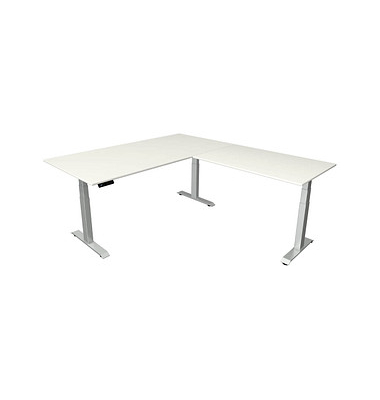 Sitz-Steh-Schreibtisch Move 4, elektrisch höhenverstellbar, 64-129cm (H), 200x220cm (BxT), rechteckig, weiß / silber