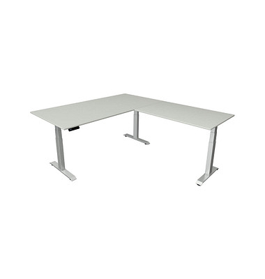 Sitz-Steh-Schreibtisch Move 4, elektrisch höhenverstellbar, 64-129cm (H), 200x220cm (BxT), rechteckig, lichtgrau / silber