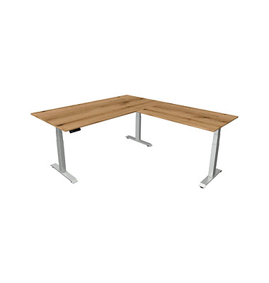 Sitz-Steh-Schreibtisch Move 4, elektrisch höhenverstellbar, 64-129cm (H), 200x220cm (BxT), rechteckig, eiche / silber