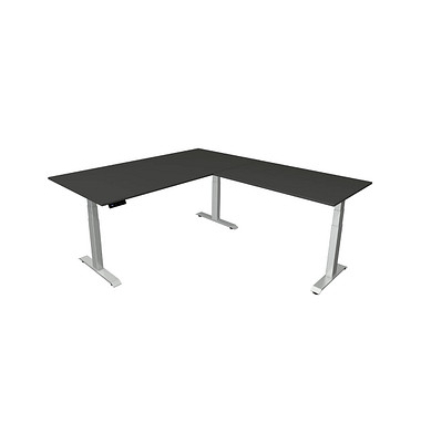 Sitz-Steh-Schreibtisch Move 4, elektrisch höhenverstellbar, 64-129cm (H), 200x220cm (BxT), rechteckig, anthrazit / silber