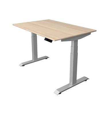 Sitz-Steh-Schreibtisch Move 4, elektrisch höhenverstellbar, 64-129cm (H), 120x80cm (BxT), rechteckig, ahorn / silber