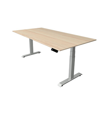 Sitz-Steh-Schreibtisch Move 4, elektrisch höhenverstellbar, 64-129cm (H), 200x100cm (BxT), rechteckig, ahorn / silber