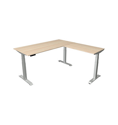 Sitz-Steh-Schreibtisch Move 4, elektrisch höhenverstellbar, 64-129cm (H), 180x180cm (BxT), rechteckig, ahorn / silber