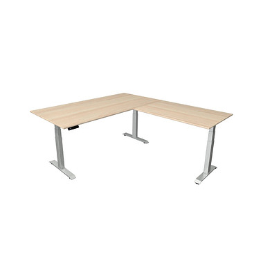 Sitz-Steh-Schreibtisch Move 4, elektrisch höhenverstellbar, 64-129cm (H), 200x220cm (BxT), rechteckig, ahorn / silber